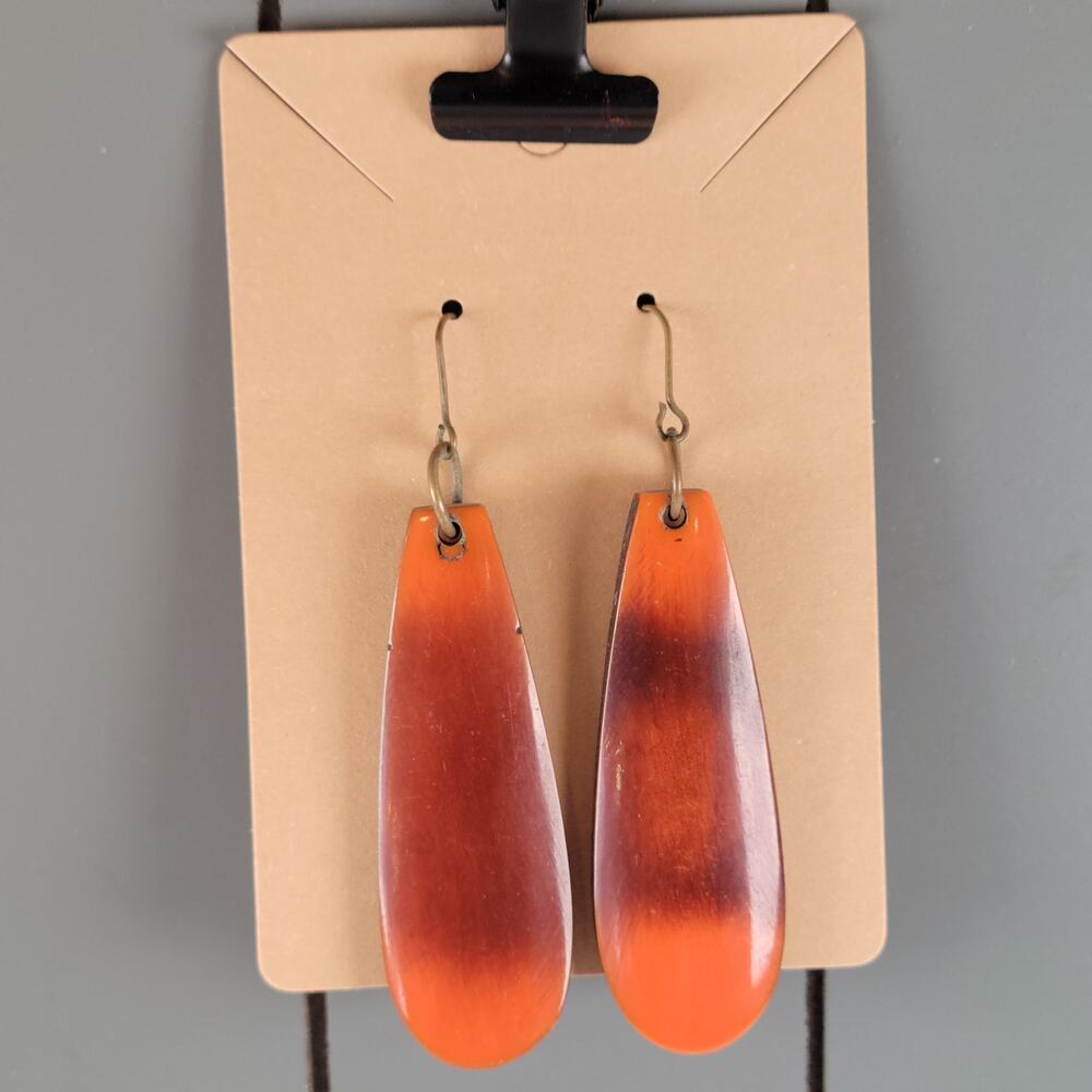 Vintage Style Brown Orange Teardrop Dangle Earrings 2.6" Long Boho Acrylic